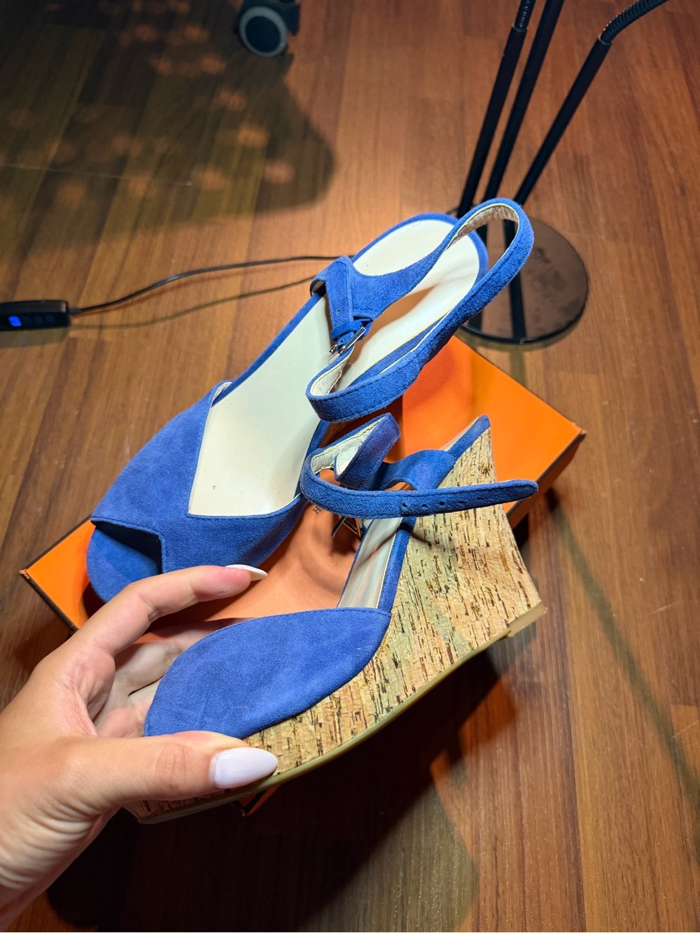 Nine West Royal Blue Suede Cork Wedge Sandals